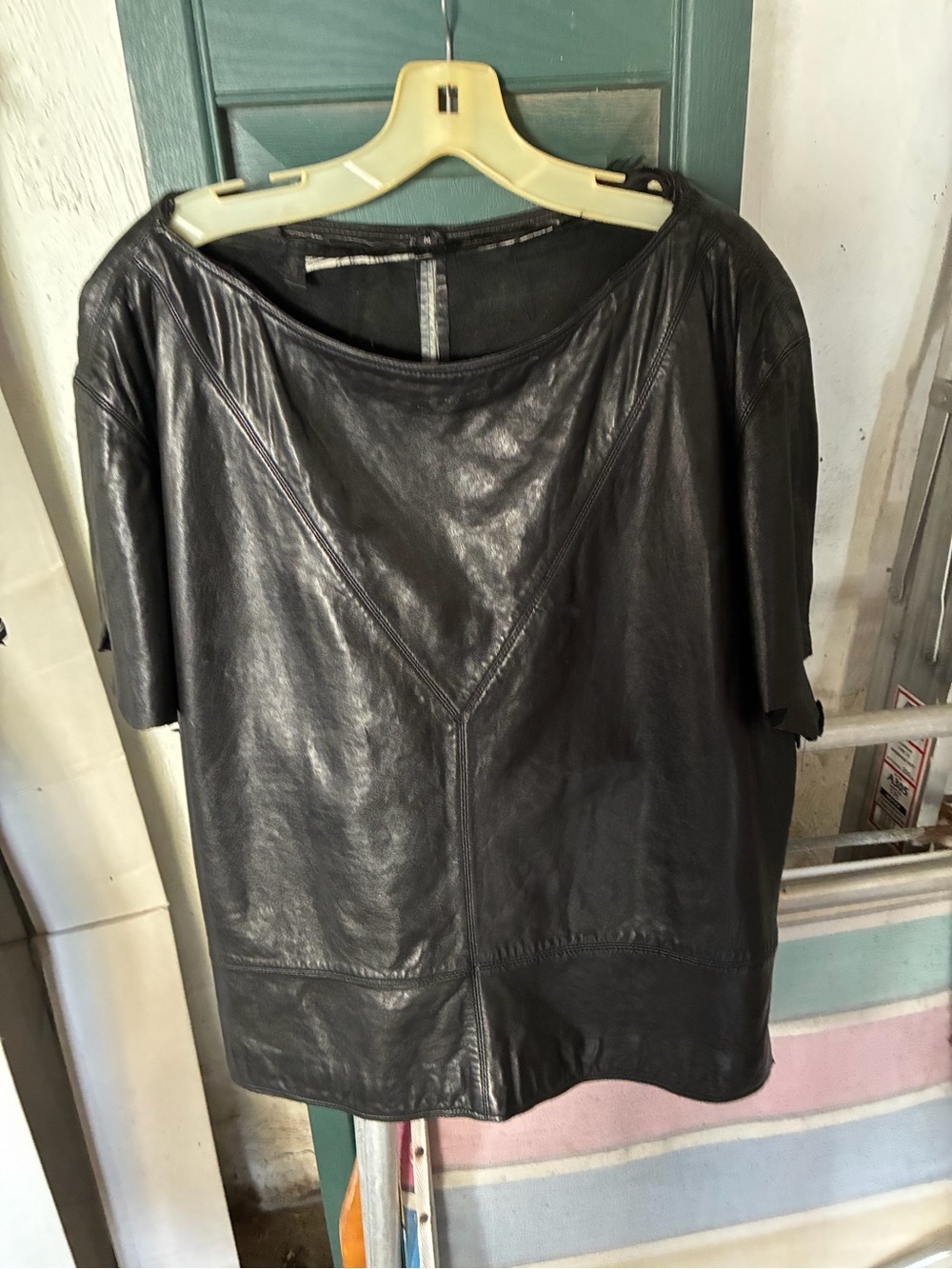 Black Leather Short-Sleeve Women’s Top
